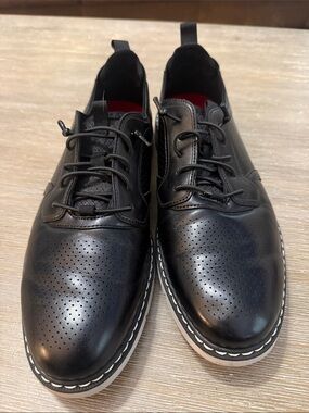 Stacy Adams Black Perforated Lace-Up Derbys with Red Interior